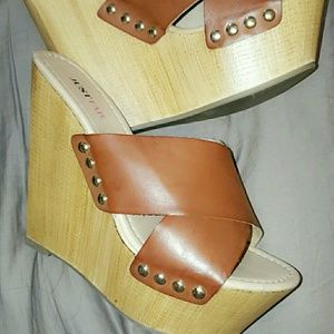 Brown Studded Platform Wedges